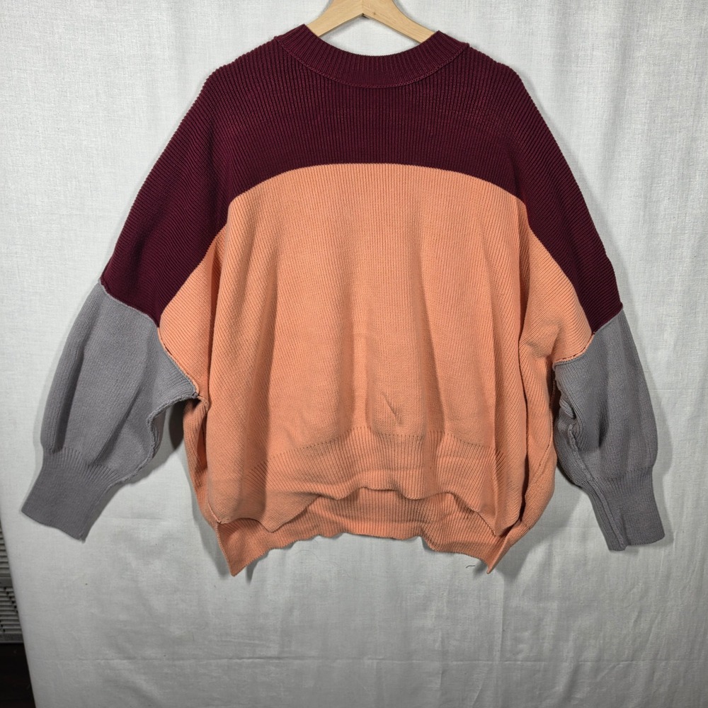 Free People Sweater Womens XL Easy Street Colorblock Oversized Ribbed Knit Boho